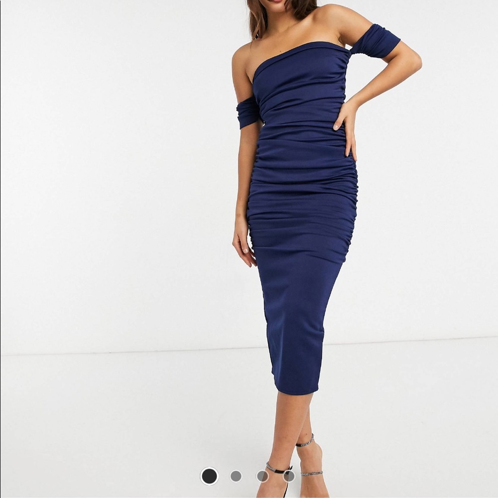 True Violet - Navy blue Rushed MIDI dress